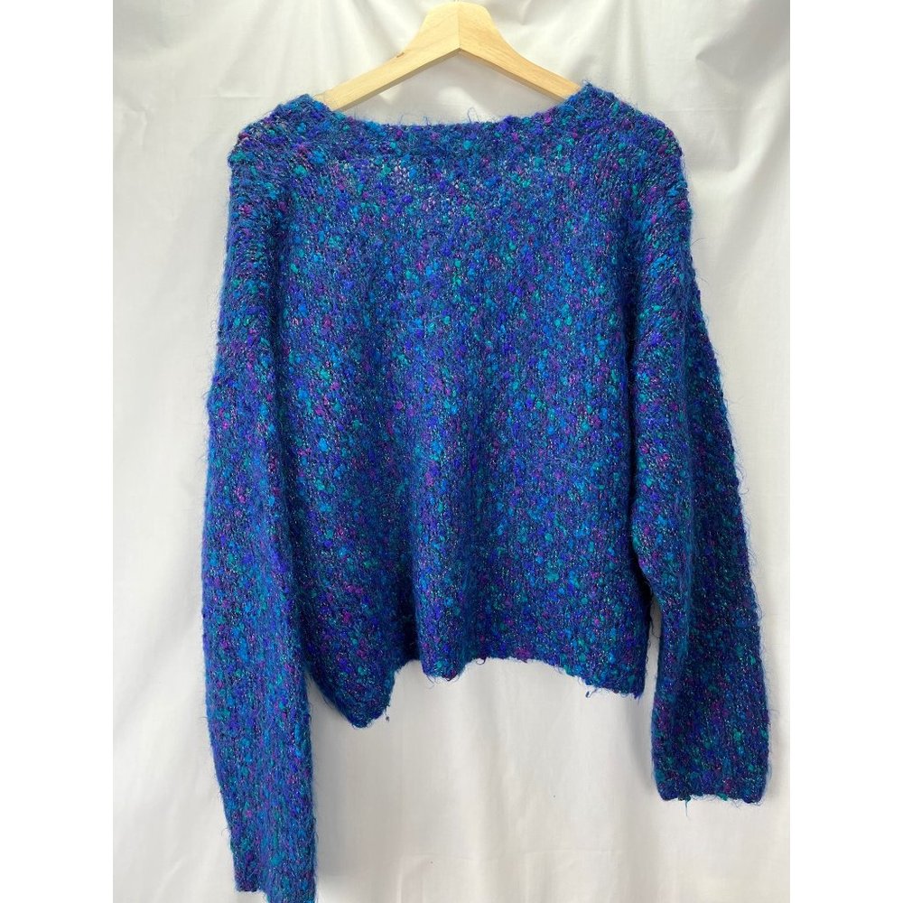 OBR Blue Speckled V-Neck Button Cardigan Sweater - Picture 2 of 3